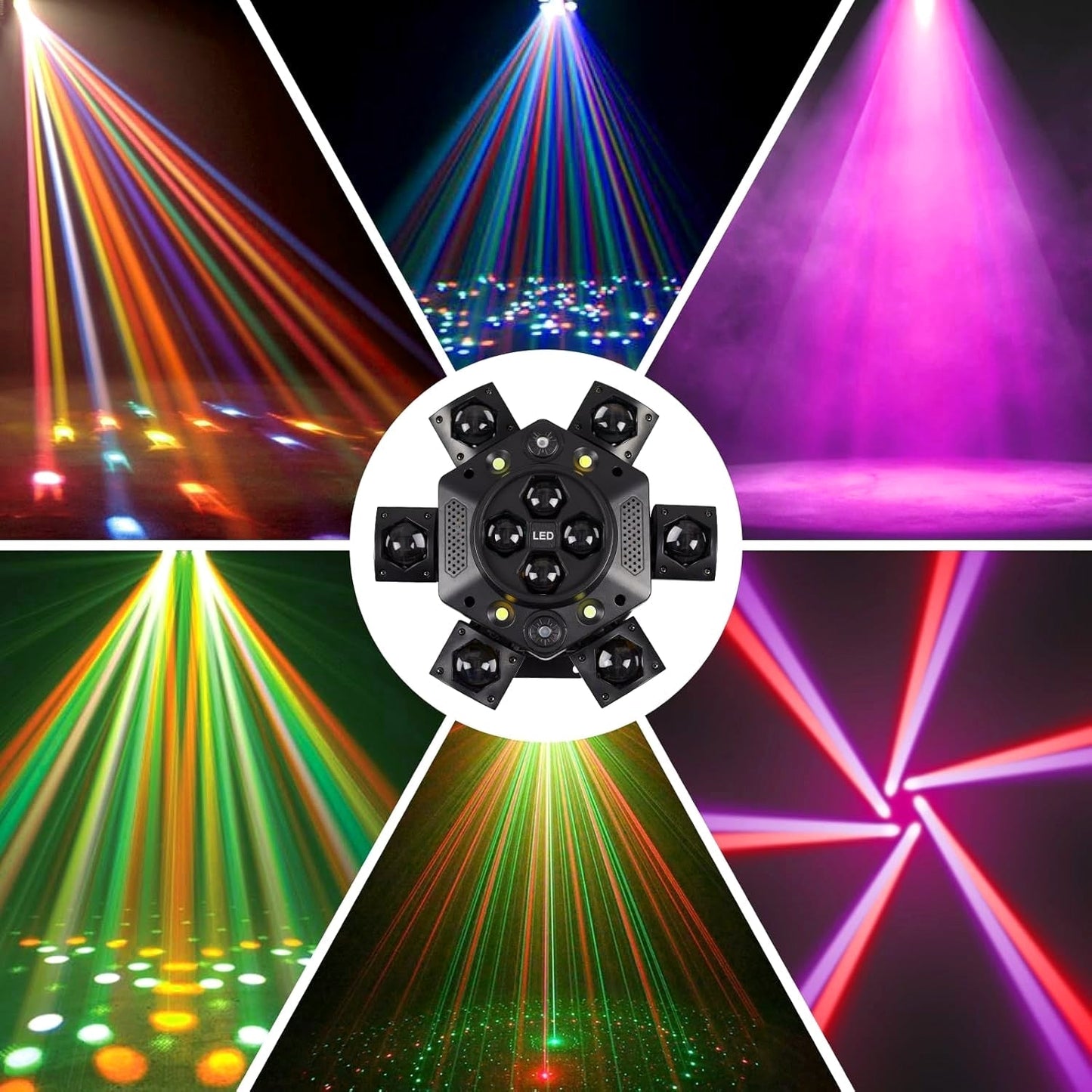 150W RGBW 4-in-1 Moving Head DJ Light with 6 Arms, Remote Control, DMX512, Sound-Activated Rotating Stage Light for Wedding, Club, KTV, Bar, and Party