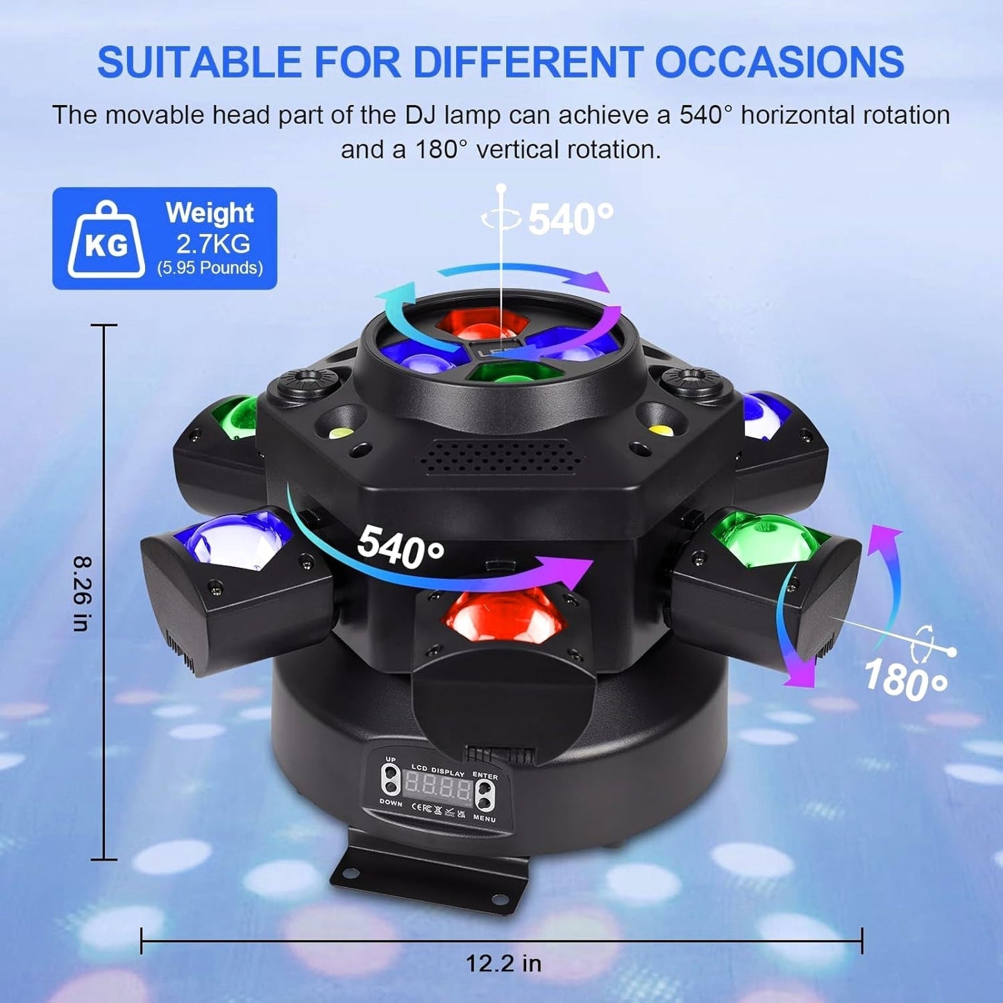 150W RGBW 4-in-1 Moving Head DJ Light with 6 Arms, Remote Control, DMX512, Sound-Activated Rotating Stage Light for Wedding, Club, KTV, Bar, and Party